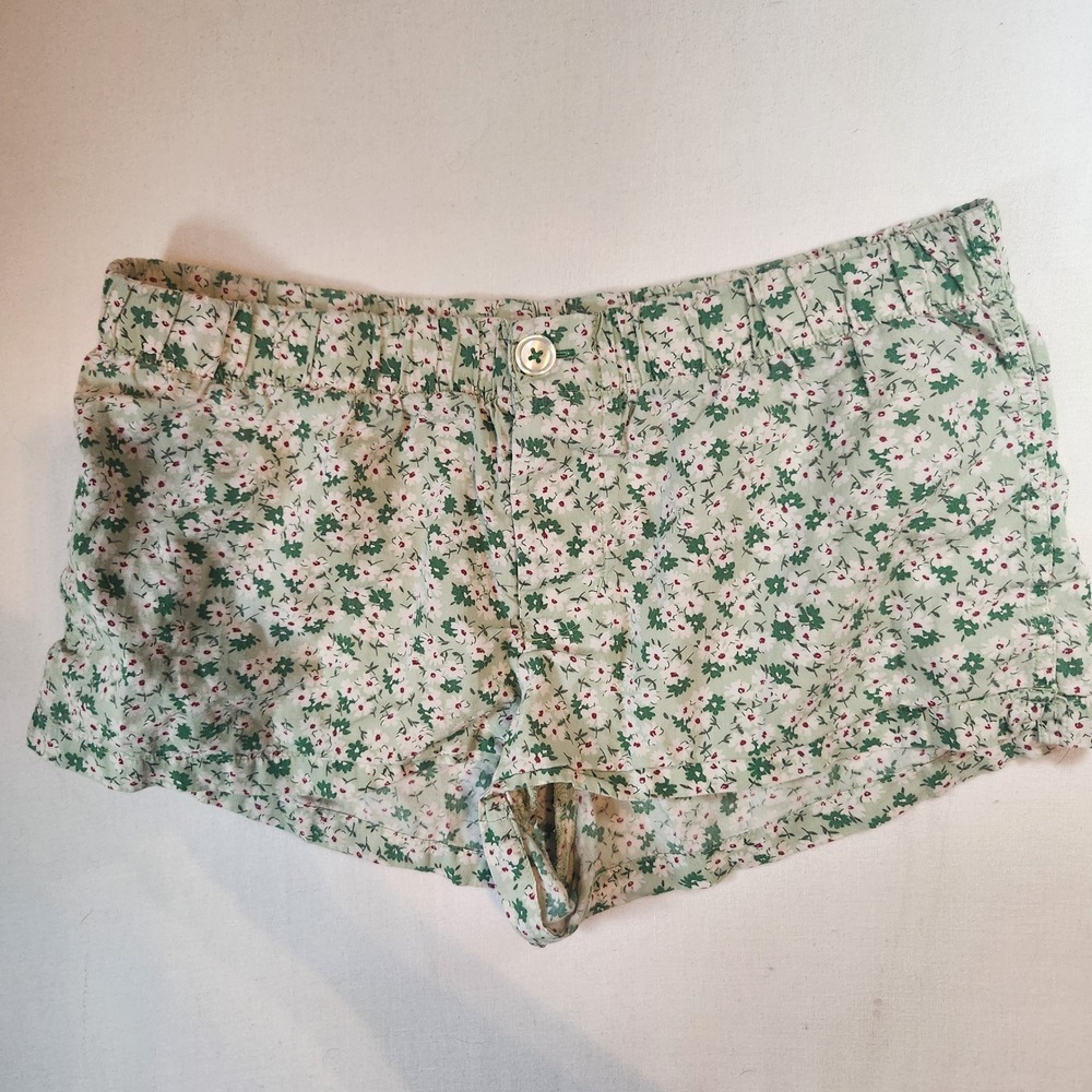 Y2k American Eagle Outfitters Green‎ Floral Pajama Shorts Low Rise Cotton Small